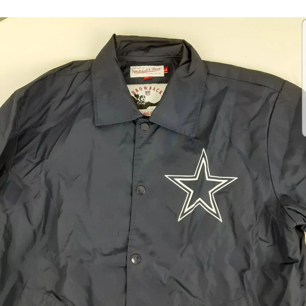 Mitchell Ness Dallas Cowboys Jacket Adult Large Blue Nylon Throwback Button Mens